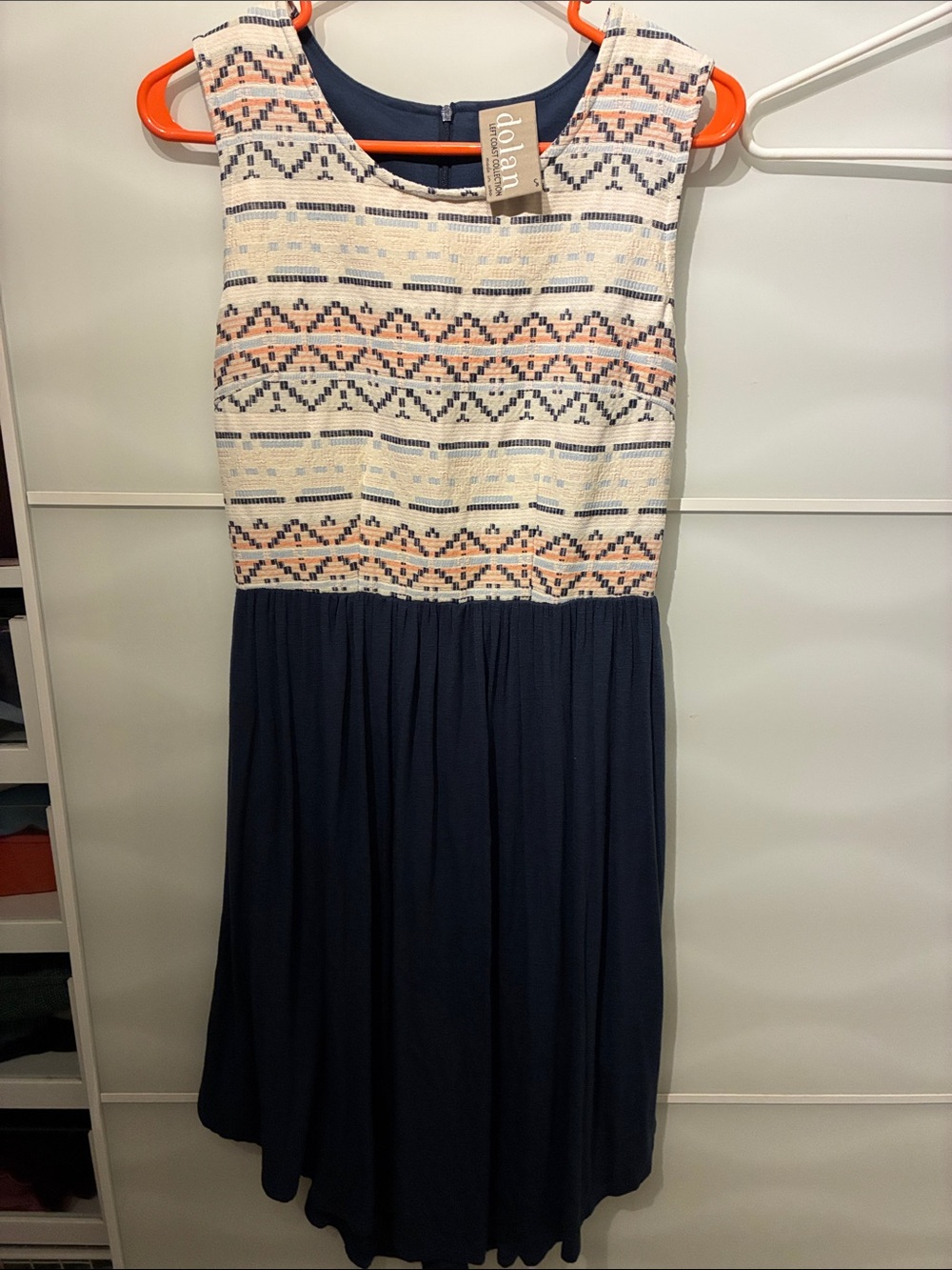 dolan Navy, Cream & Peach Sleeveless Fit-and-Flare Dress